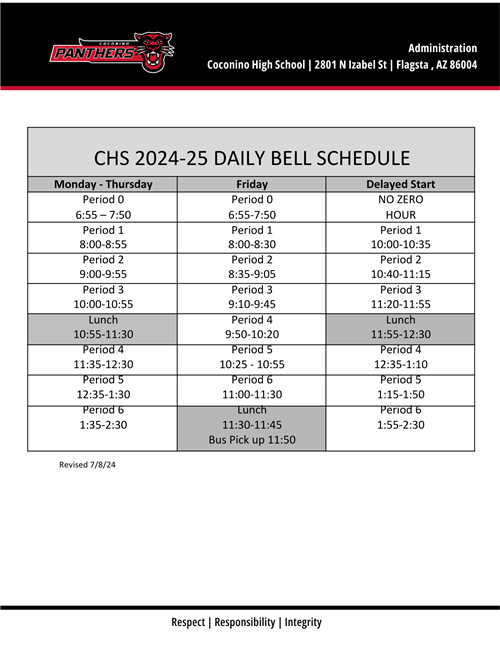 2024-2025 CHS Bell Schedule